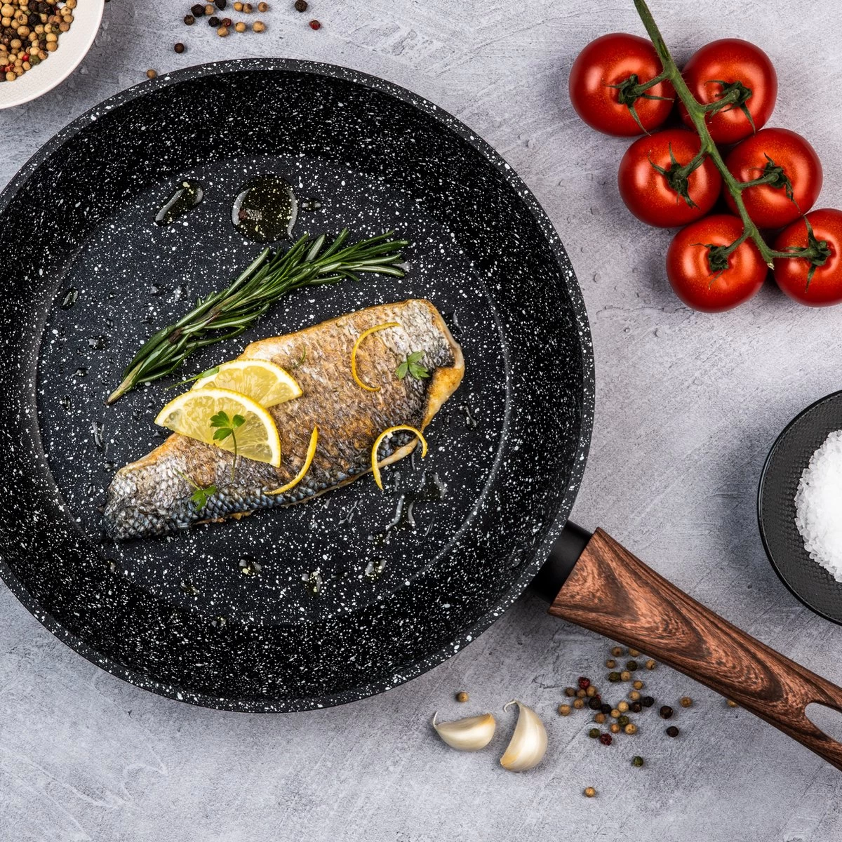 Westinghouse Pannenset Marble Wood (Koekenpan ø 28 En 30 Cm + Steelpan ø 18 Cm) - Inductie En Alle Andere Warmtebronnen 4 Westinghouse Pannenset Marble Wood (Koekenpan ø 28 En 30 Cm + Steelpan ø 18 Cm) - Inductie En Alle Andere Warmtebronnen - Afbeelding 4