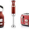 Westinghouse Retro Waterkoker + Broodrooster 4 Sleuven + Staafmixer - Rood