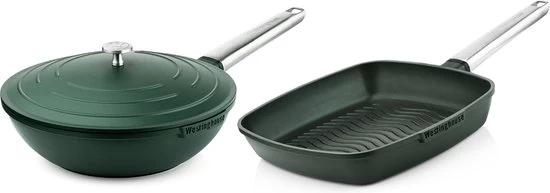 Westinghouse Pannenset Performance (Wokpan + Grillpan) ø 28 Cm - Groen - Inductie En Alle Andere Warmtebronnen 1 Westinghouse Pannenset Performance (Wokpan + Grillpan) ø 28 Cm - Groen - Inductie En Alle Andere Warmtebronnen
