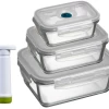 Sareva Vacuum Ovenschalen / Vershoudbakjes - Hittebestendig Glas - 4 Delige Set / 485 + 970 + 1.7 Ltr