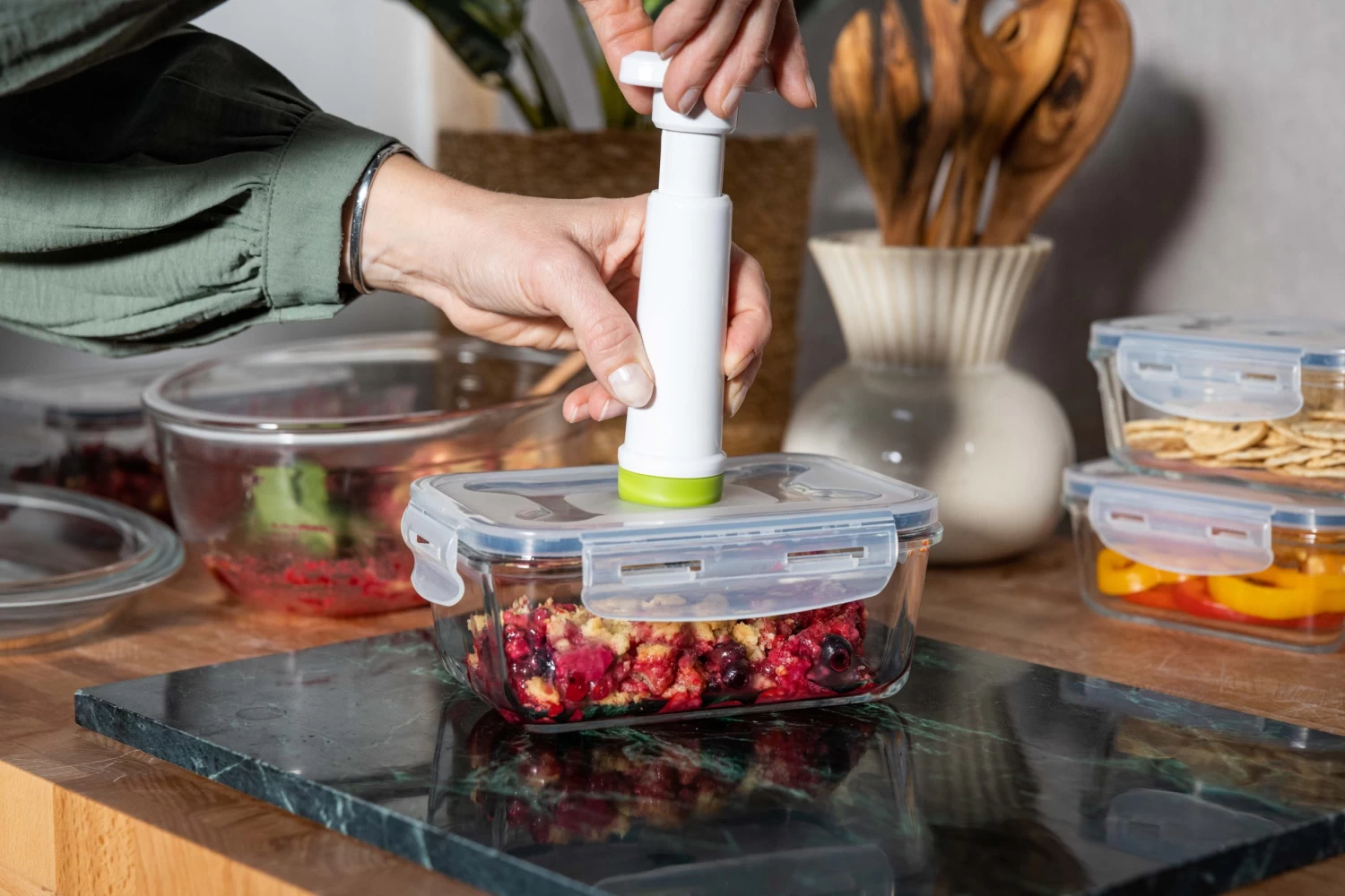 Sareva Vacuum Ovenschalen / Vershoudbakjes - Hittebestendid Glas - 3 Delige Set / 485 Ml + 970 Ml 2 Sareva Vacuum Ovenschalen / Vershoudbakjes - Hittebestendid Glas - 3 Delige Set / 485 Ml + 970 Ml - Afbeelding 2