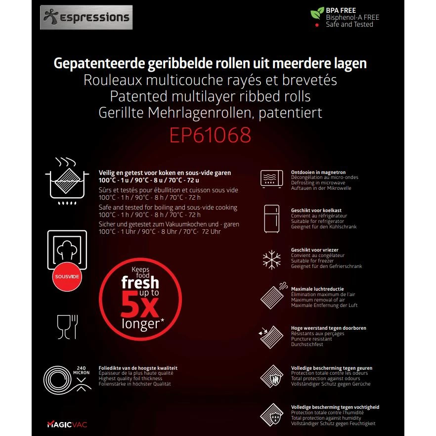 Espressions Vacumeerfolie 600 X 20 Cm - 2 Stuks - Geschikt Voor Foodsaver 3 Espressions Vacumeerfolie 600 X 20 Cm - 2 Stuks - Geschikt Voor Foodsaver - Afbeelding 3