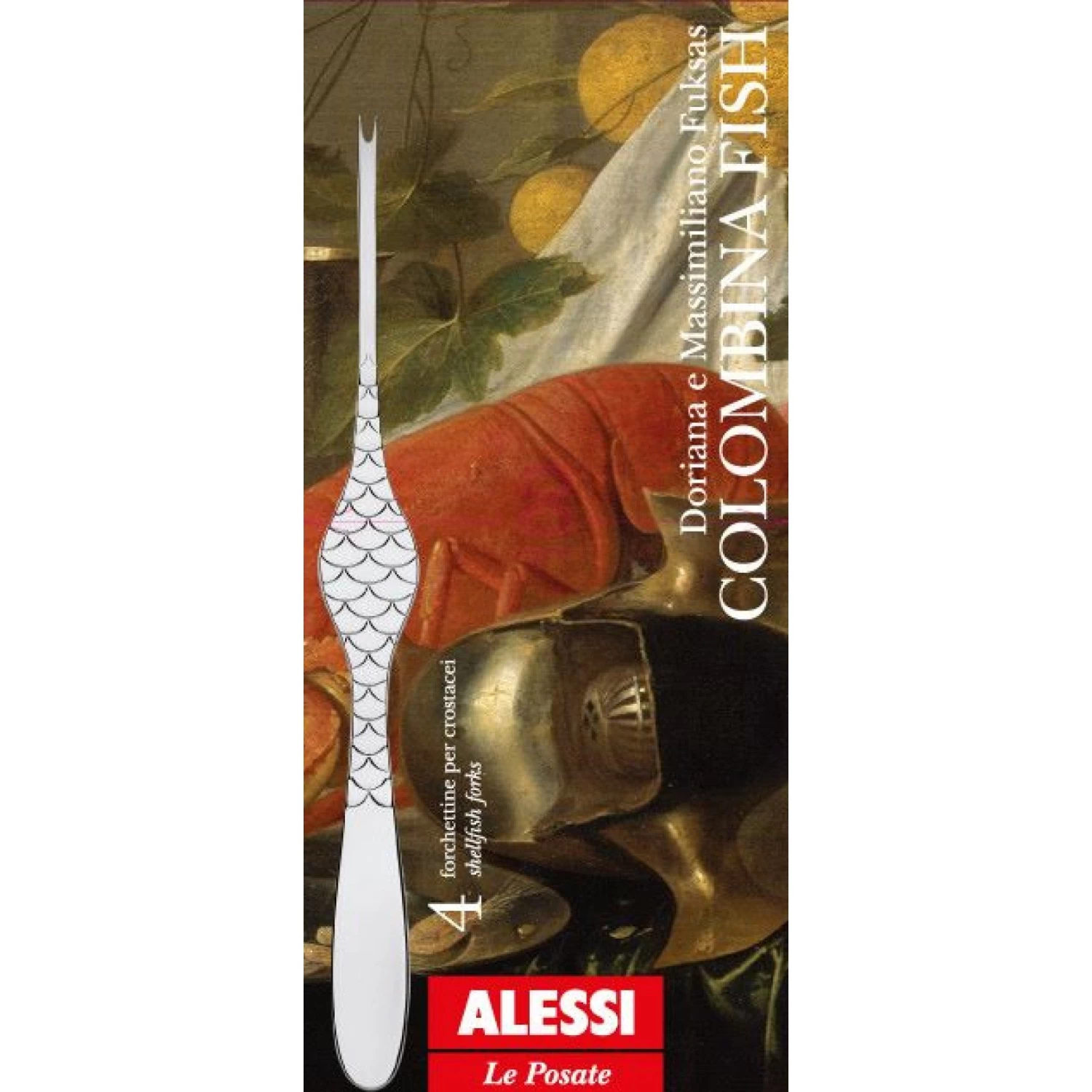 Alessi Kreeftenvork Colombina Fish - FM23/34S4 - 4 Stuks - Door Doriana & Massimiliano Fuksas 3 Alessi Kreeftenvork Colombina Fish - FM23/34S4 - 4 Stuks - Door Doriana & Massimiliano Fuksas - Afbeelding 3