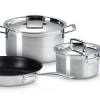 Le Creuset 3- Delige Pannenset 3-ply - RVS - Inductie - Koekenpan, Kookpan & Steelpan - Inclusief 2 Deksels