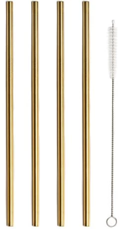 Sareva Herbruikbare Rietjes - Met Borstel - Goud - 4 Stuks -Keukenbenodigdheden Winkel Sareva Rietjes Rech goud