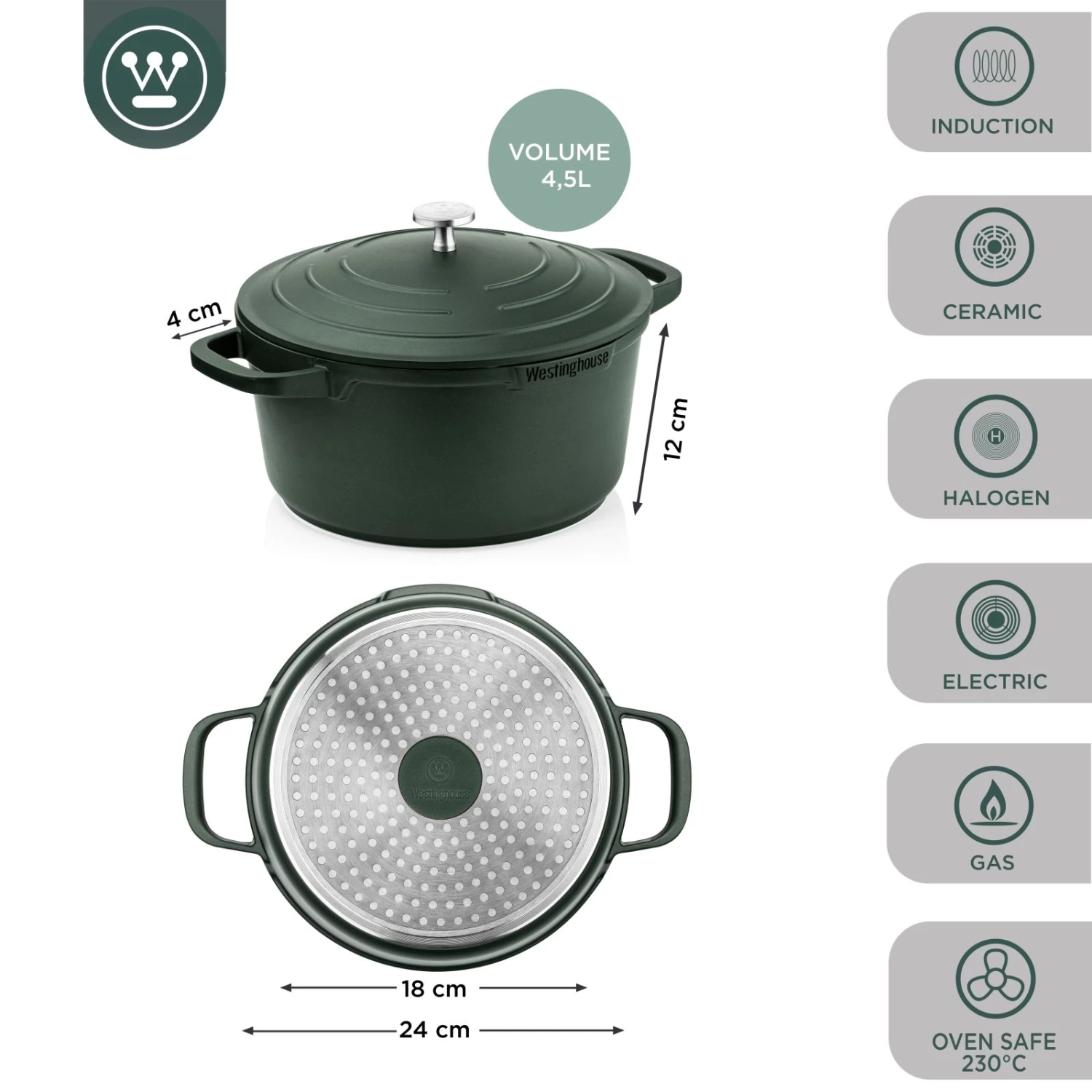 Westinghouse Braadpan Performance - Gracious Green - ø 24 Cm / 4.5 Liter 2 Westinghouse Braadpan Performance - Gracious Green - ø 24 Cm / 4.5 Liter - Afbeelding 2