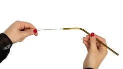 Sareva Herbruikbare Rietjes - Met Borstel - Goud - Gebogen - 4 Stuks -Keukenbenodigdheden Winkel product hand 4